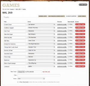 2K Sports game audio management page
