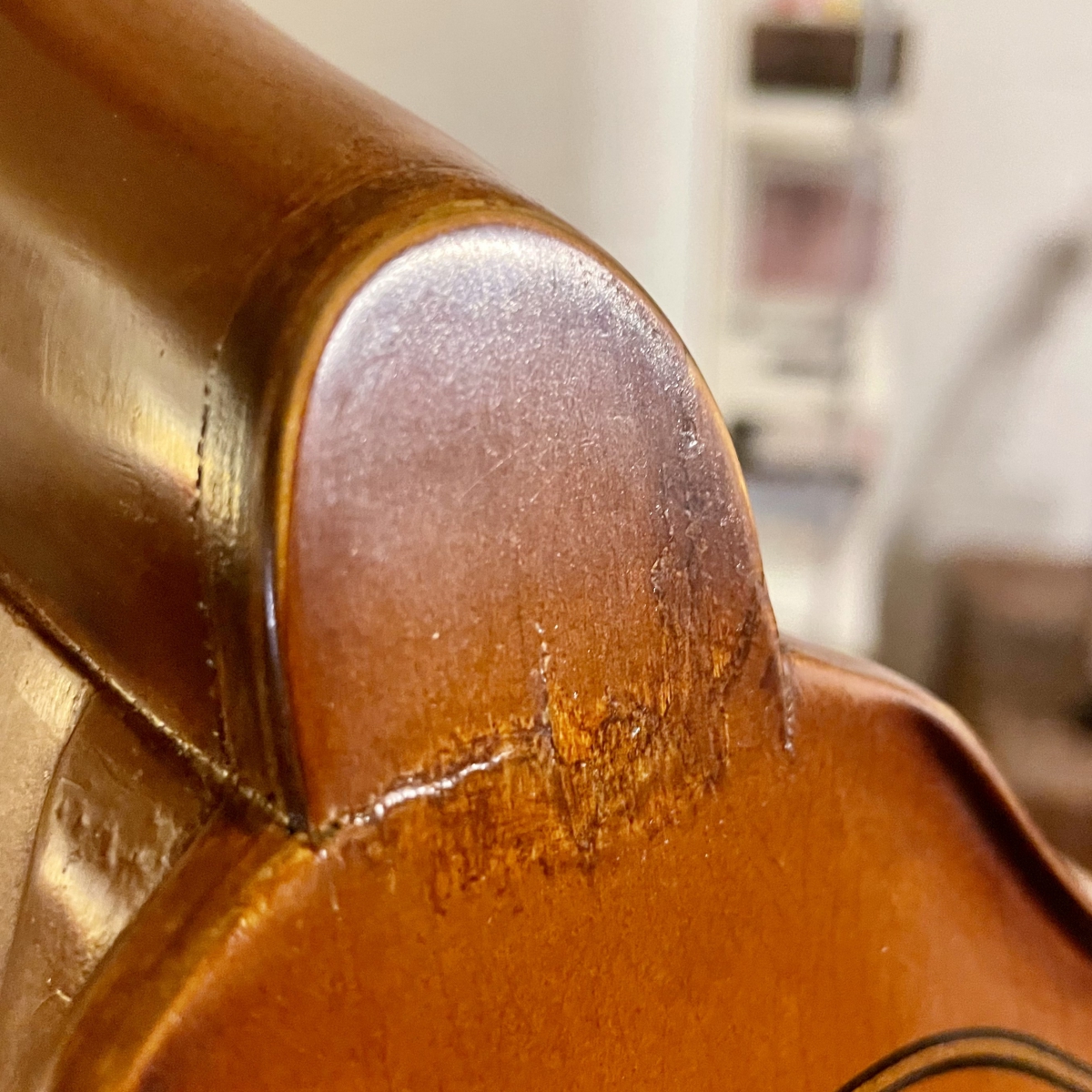 The repaired neck heel of my double bass