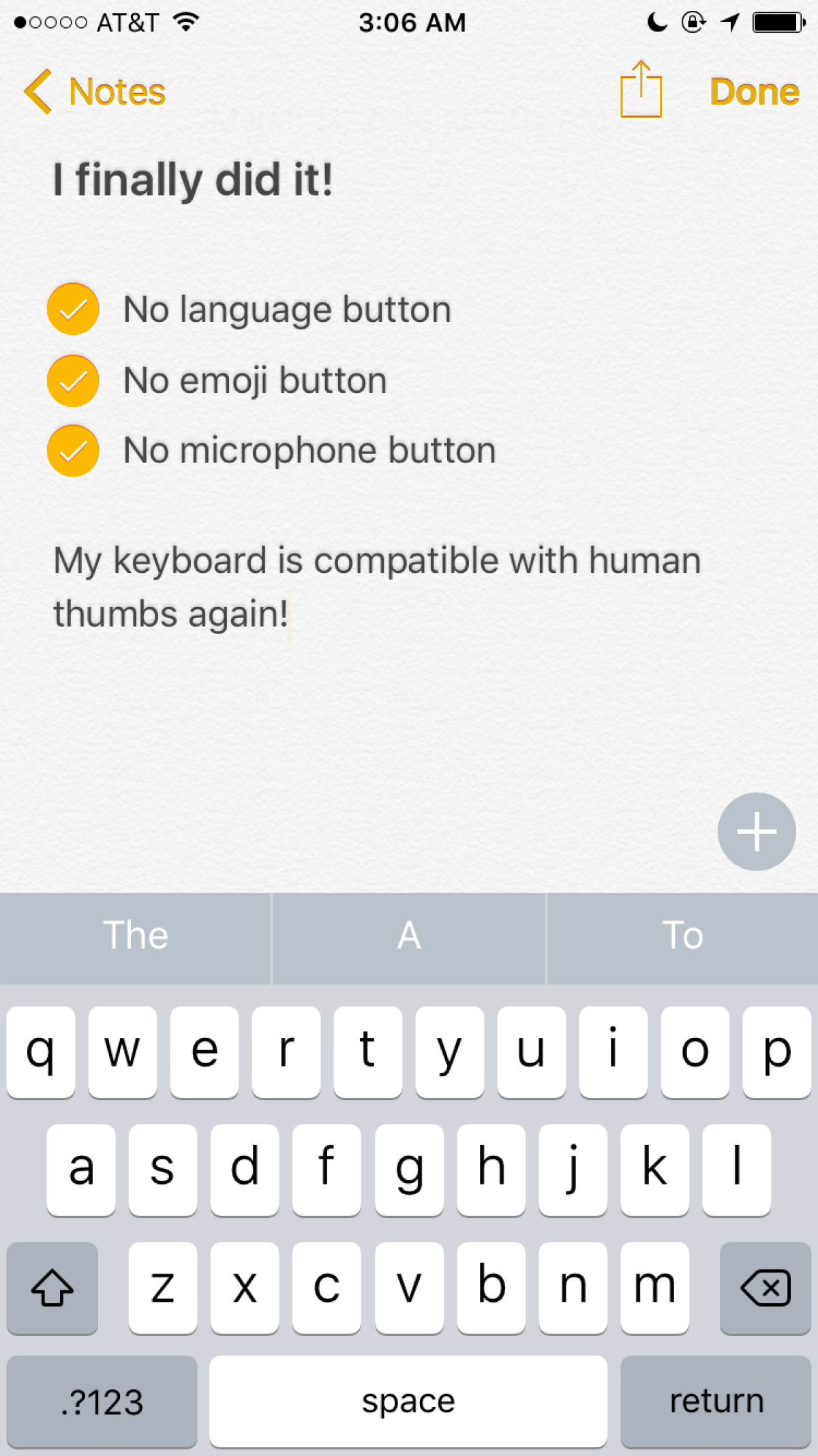 iOS keyboard without language or microphone keys