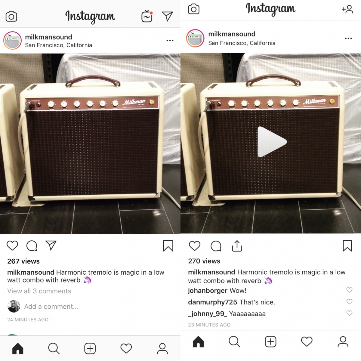 Side by side comparison of Instagram app and website