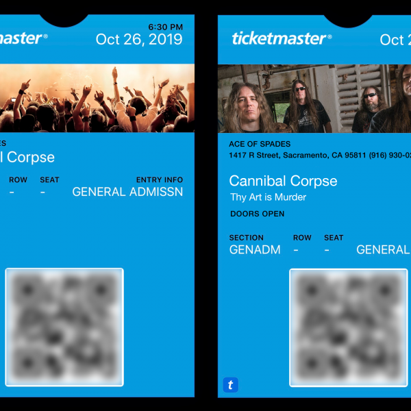 Mocked up digital Ticketmaster ticket for iOS
