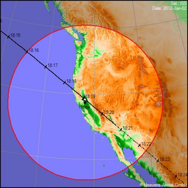 Ground track plot of the ISS